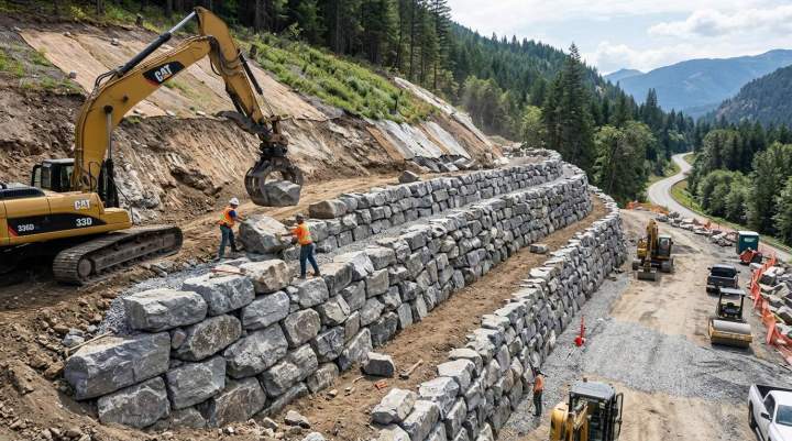 Murs de soutènement et stabilisation de terrains.